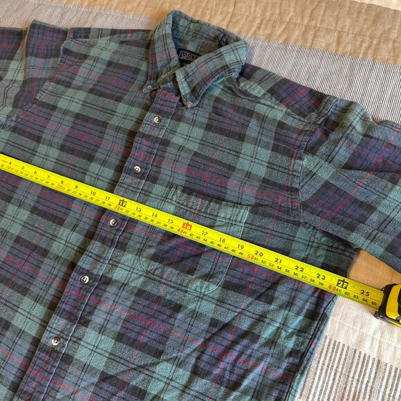 Lands' End Casual Button Down Mens Large Blue Plaid Rugged Retro Flannel Shirt - Picture 3 of 6